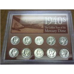 1940's Golden Years Of The Mercury Dime (10 Coins)