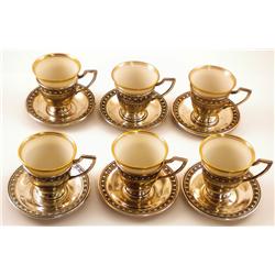 * 6 Sterling Silver Demitasse Cup and Saucer sets With Lenox Liners
