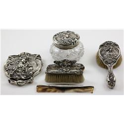 6 Piece Art Nouveau Sterling Dresser Set