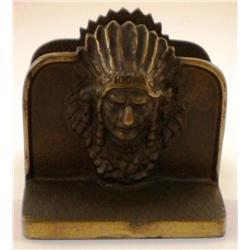 Pair of Indian Chief Bronze Book Ends 