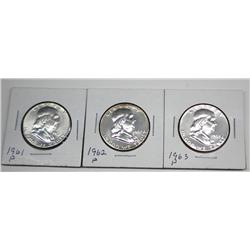 3 High-Grade Franklin Half Dollars