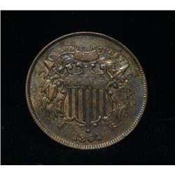 1864 2 Cent Piece Grades au58