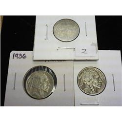 3-1936 Buffalo Nickels