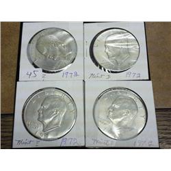 4 Assorted 1972 Ike Dollars