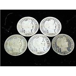 5 Assorted Barber Dimes