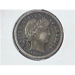 1914-D Barber Dime (VF) Some Scratches