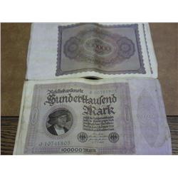 20-1923 German 100,000 Mark Inflation Notes