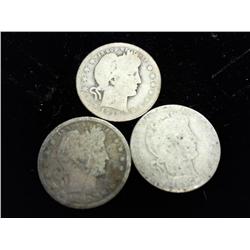 3 Assorted Barber Quarters