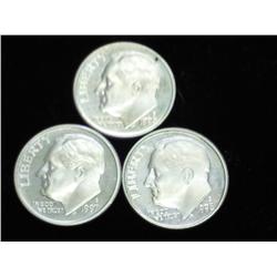 1996-S, 97-S And 98-S Silver Roosevelt Dimes (PFs)