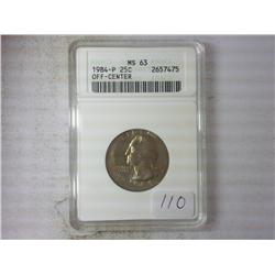 Error 1984-P Wash. Quarter Off Center ANACS MS63