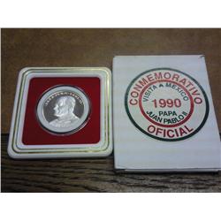 1990 Mexico Pope John Paul II Proof Silver Token