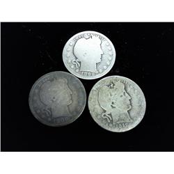 3 Assorted Barber Quarters