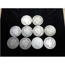 10 Assorted Barber Dimes