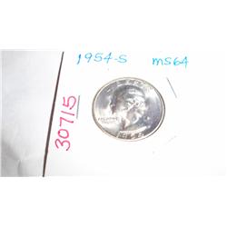 1954-S 90% Pure Silver Washington Quarter