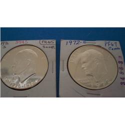 Two Proof Eisenhower Silver Dollars, !972,76