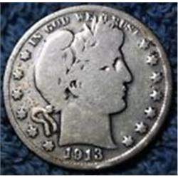 1913-S Barber Silver Half Dollar G6