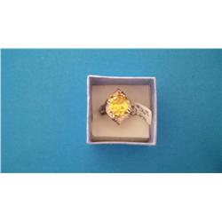 Yellow Citrine in 999 Silver Ring