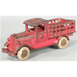 Cast Iron Toy Red Stake Bed Truck
