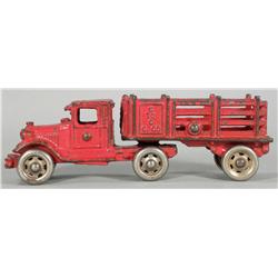 Cast iron Toy Red Stake Bed Truck/Trailer