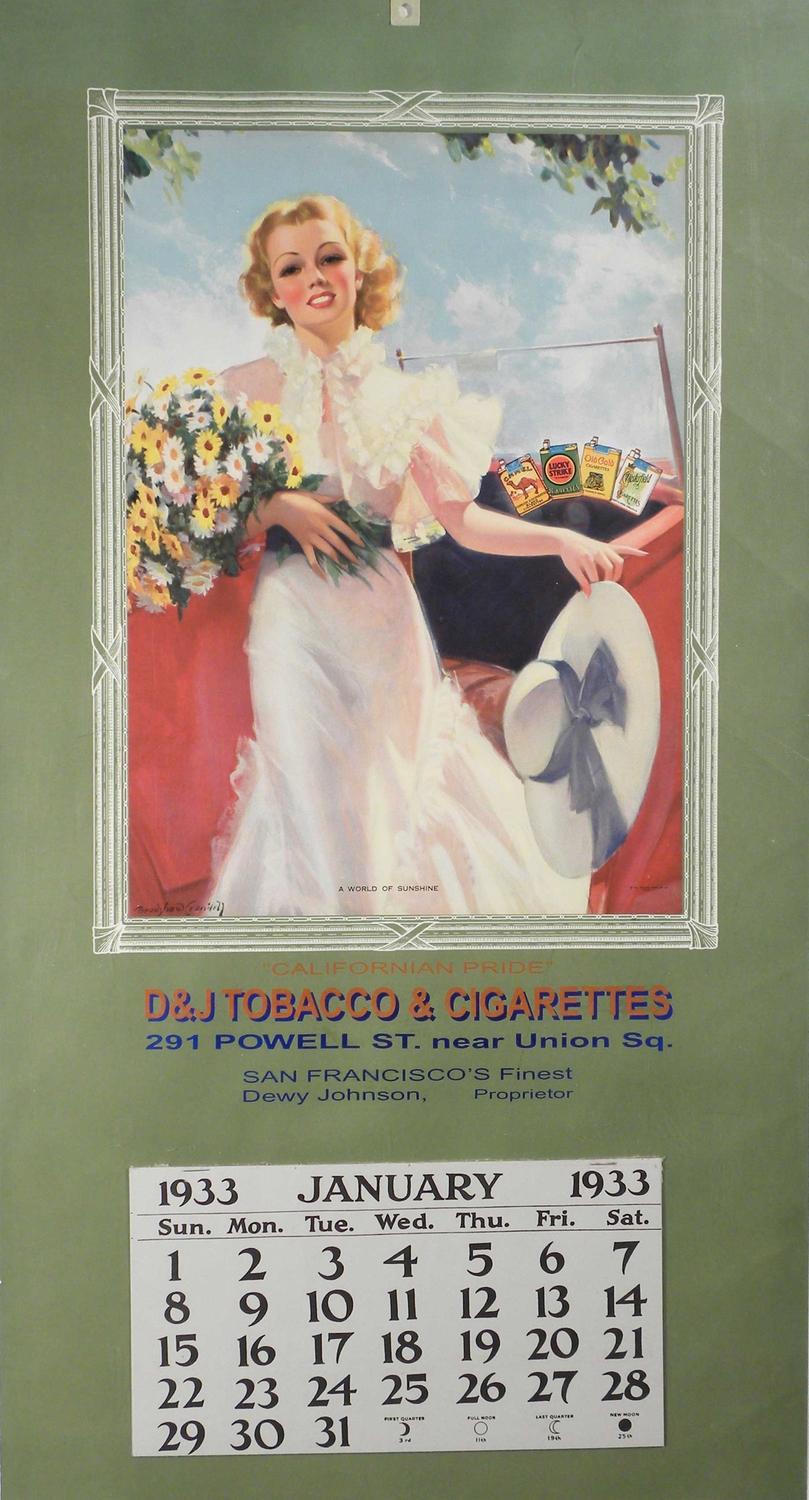 1933 Calendar for D & J Tobacco & Cigarettes