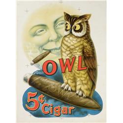 Owl 5 Cent Cigars Cardboard Printers Proof