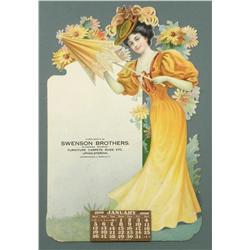 1908 Die Cut Cardboard Calendar, Gladstone, MI