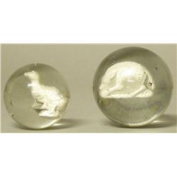 Two Glass Marbles with Animal Figure Centers