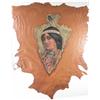 Image 1 : Hand Painted on Leather Native American Indian Squaw