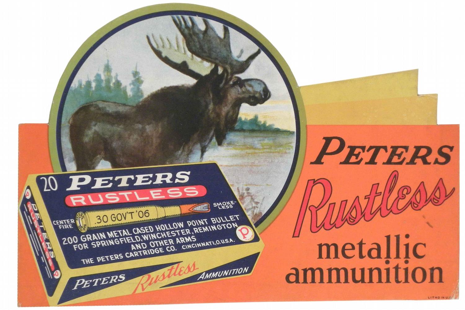 Rustless Label Peters Rustless Metallic Ammunition Die Cut Sign