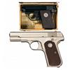 Image 1 : Two Colt Hammerless Semi-Automatic Pistols -A) Colt Model 1908 Hammerless .25 Pocket Pistol with Box