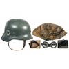 Image 1 : Nazi M40 Waffen-SS Style Helmet with Single Decal, Camouflage Cover, and Three Sets of Goggles