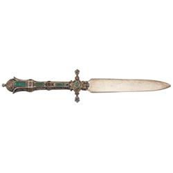 Dagger with Elaborate, Ornate, Jewel Studded Engraved Silver Hilt