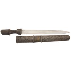 Long Knife with Chiseled Sheath and Grip