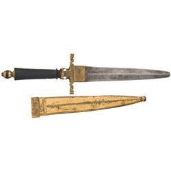 Dagger with Engraved and Gold Washed Accents and Sheath