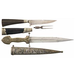One Knife/ Fork Combo and One Caucasian Dagger, Both with Sheaths