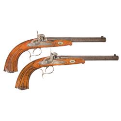 Matched Numbered Pair of C. Weygand Marked Percussion Target Pistols -A) C. Weygand Marked and Gold 
