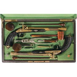 Magnificent Pair of Cased Exhibition Quality French Prelat Gold Inlaid Percussion Target/Dueling Pis