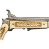 Image 2 : Rare and Unique Cromwell Type Pinfire Knife Pistol with Engraved German Silver Fittings and Carved I