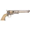 Image 1 : Rare Factory Engraved Silver and Gold Plated Colt Model 1851 Navy Revolver with Checkered Ivory Grip