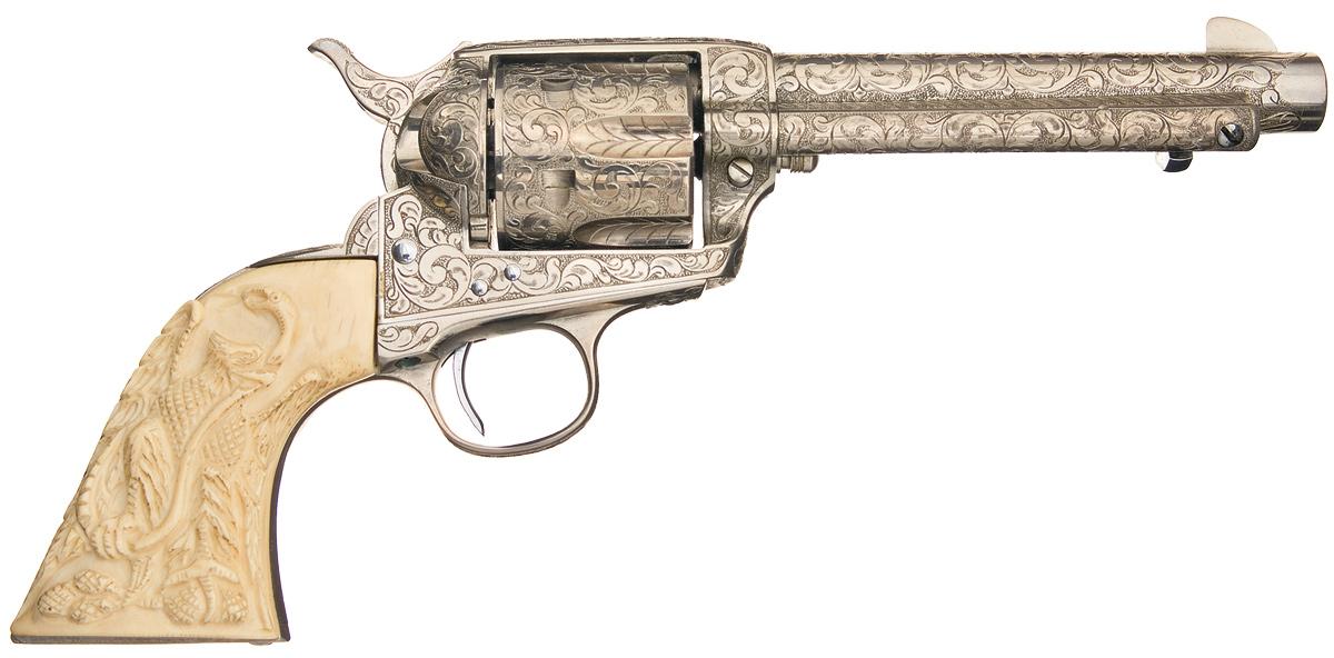 Engraved Colt Single Action Revolver with Carved Ivory Grip with ...