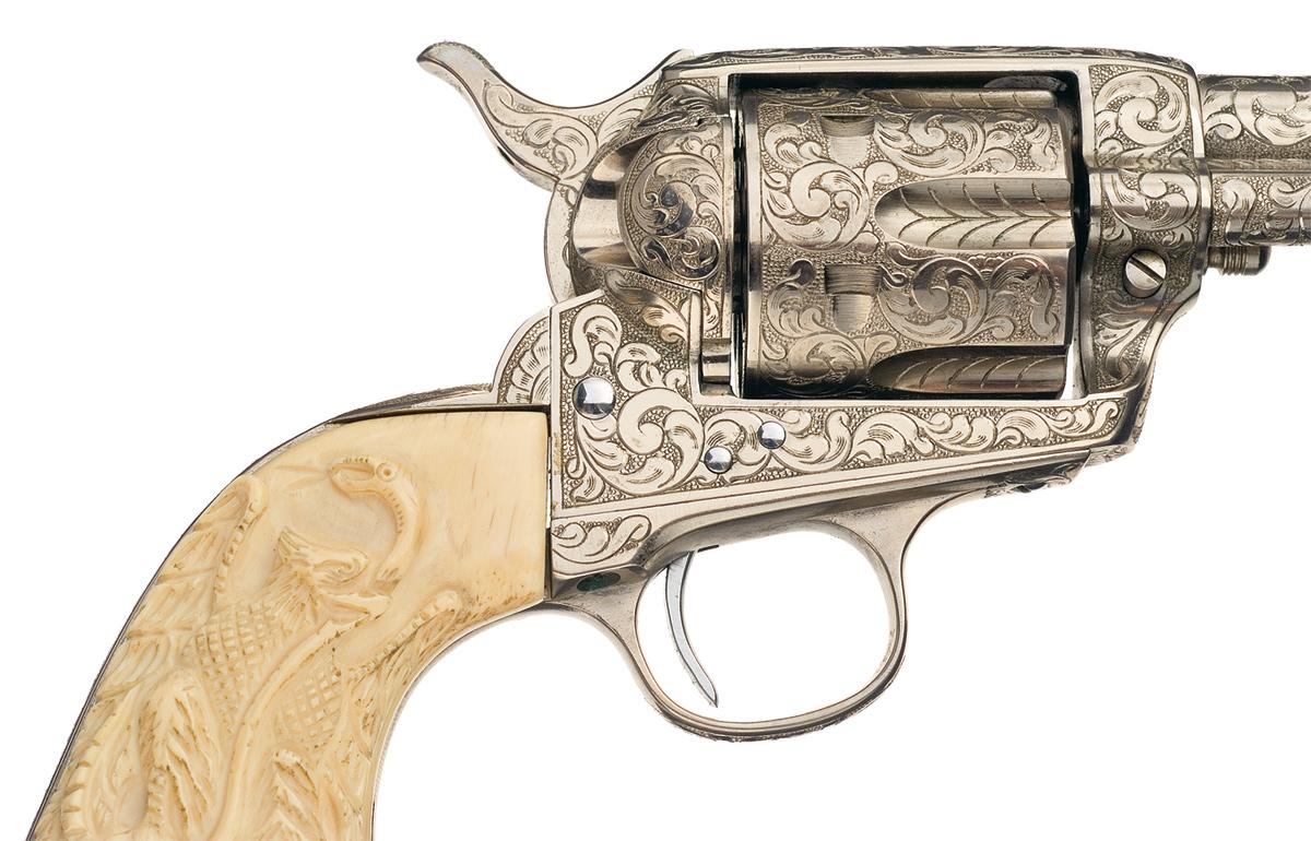 Engraved Colt Single Action Revolver with Carved Ivory Grip with ...