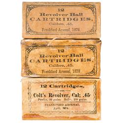 Three Sealed Boxes of Frankford Arsenal .45 Caliber Revolver Ammunition