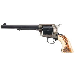 Antique Colt Single Action Army Revolver with Stag Grips and Colt Museum Letter