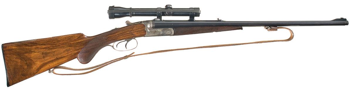 Engraved German Box lock Double Rifle with Scope