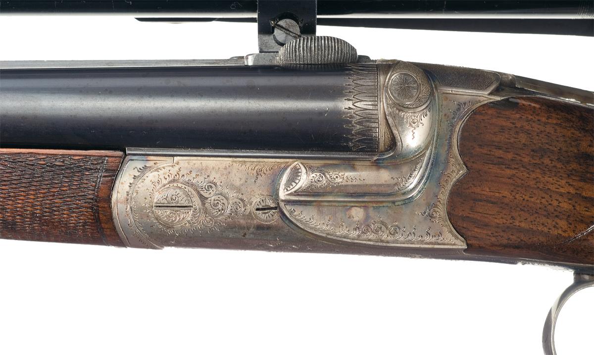 Engraved German Box lock Double Rifle with Scope