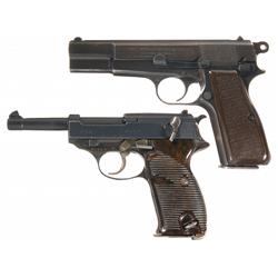 Two WWII Nazi Semi-Automatic Pistols -A) Fabrique Nationale P-35 Nazi Occupation Pistol   B) Walt