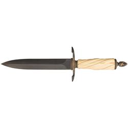 Unique Gold Inlaid and Engraved Michael Veit Damascus Dagger with Ivory Handle