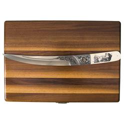 Cased Engraved Ben Shostle Knife with Scrimshaw Ivory Scales