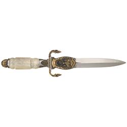 Magnificent Gary R. Blanchard Gold Plated Engraved Dagger with Stag Handle