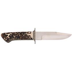 Herman J. Schneider Knife with Stag Scales and Spectacular Rose Blossom Engraving